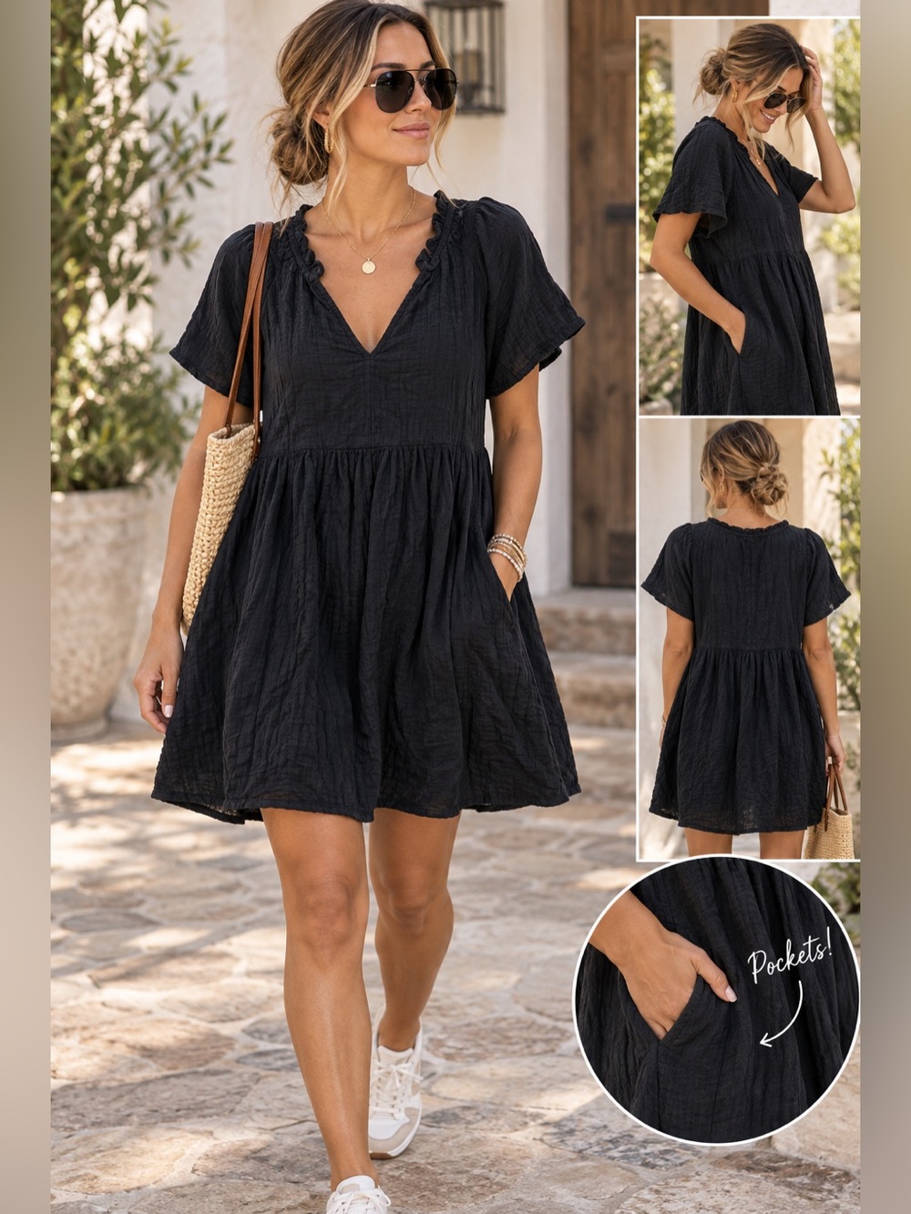 Old Navy Black V-Neck Mini Dress with Pockets